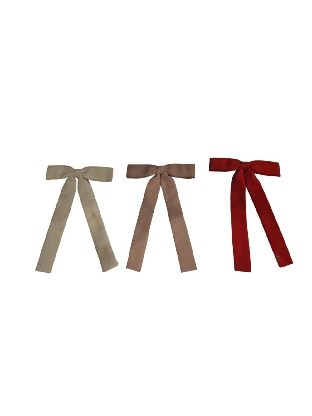 Set Of Three Vintage Clip-On Bow Ties In White Beige & Red 7" X 3"